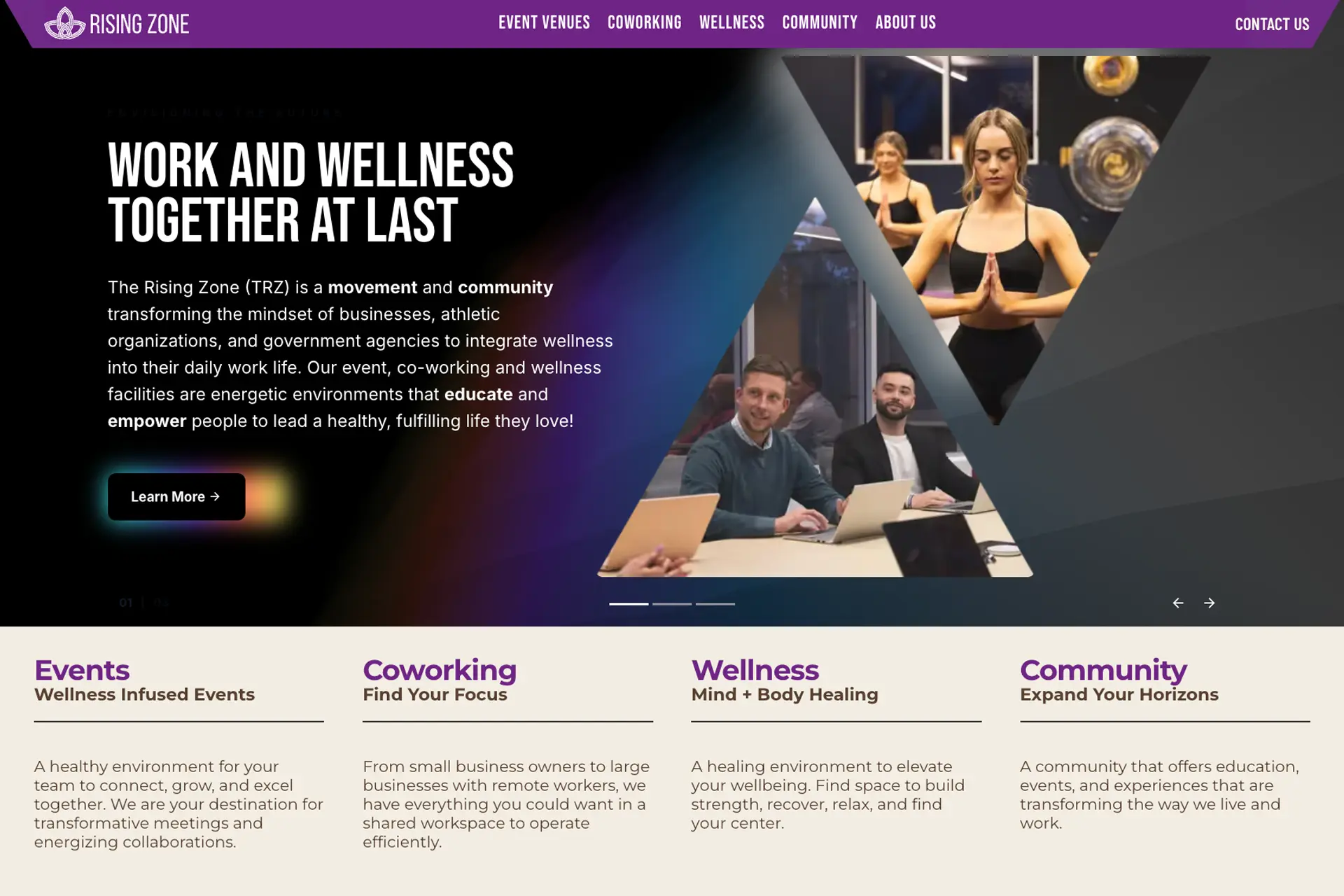 The Rising Zone fitness studio website and branding